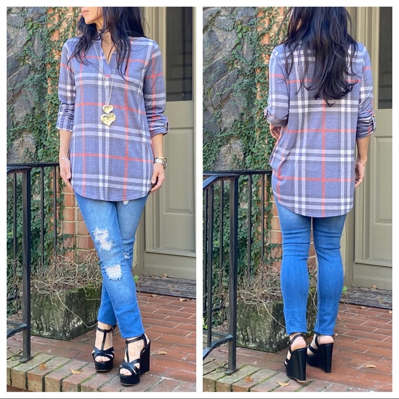 Mandarin Collar Paid tunic top - Picture 7 of 8